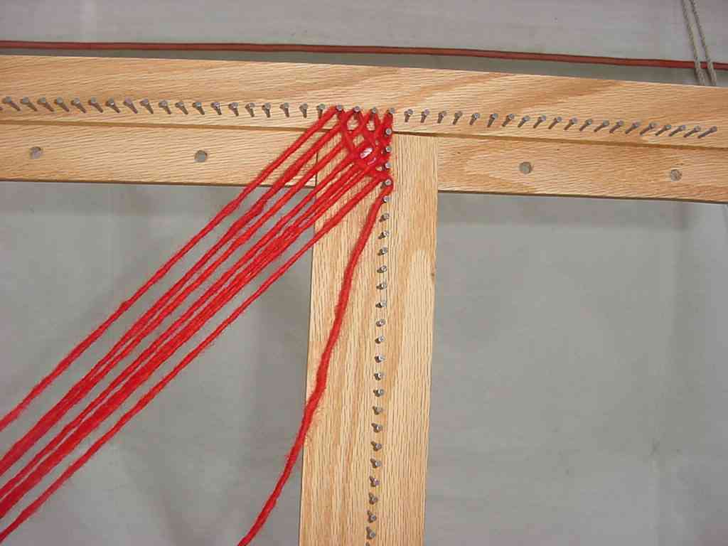 Beginning a weaving on the Spriggs 5-ft Adjustable Square Frame Loom