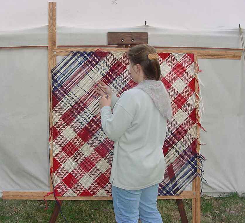 Rebecca Weaving on a Spriggs 5-ft Adjustable Square Frame Loom